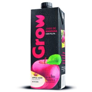 Envase tetra de jugo de manzana 100% prensado marca GROW de 1 litro.